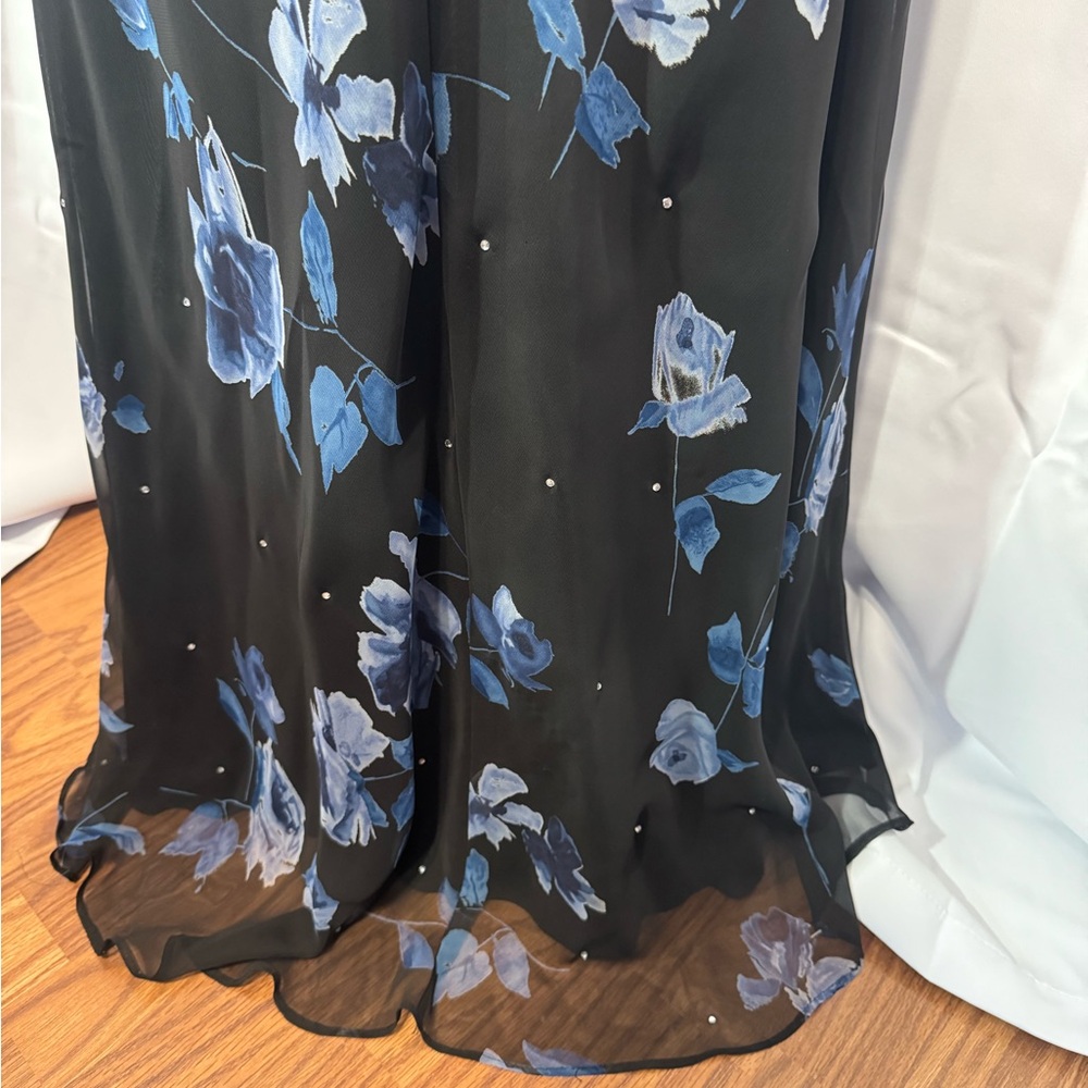 Vtg Y2K Betsy & Adam Black Blue Floral Prom Gown | 14 | Ethereal Fairy - Picture 7 of 12